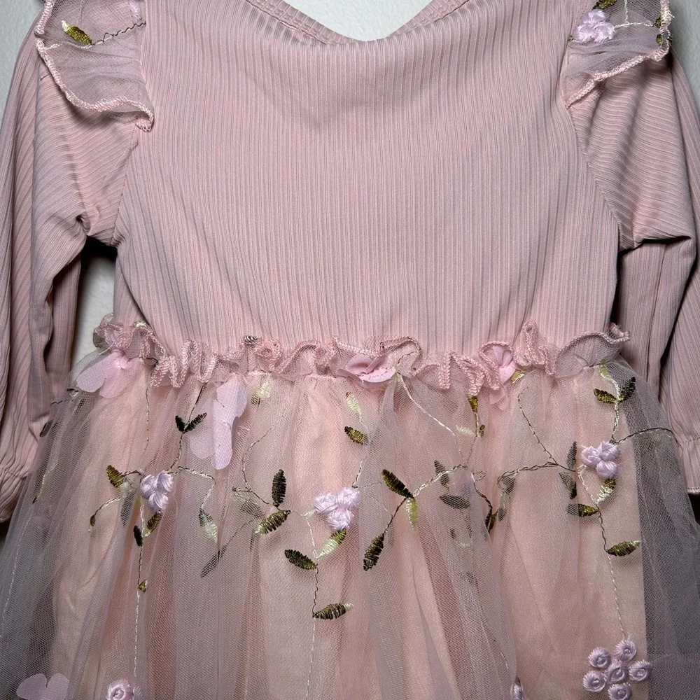 NWT PatPat Baby Girl Pink Floral Mesh Dress Set Size 3-6 Months - Picture 7 of 7